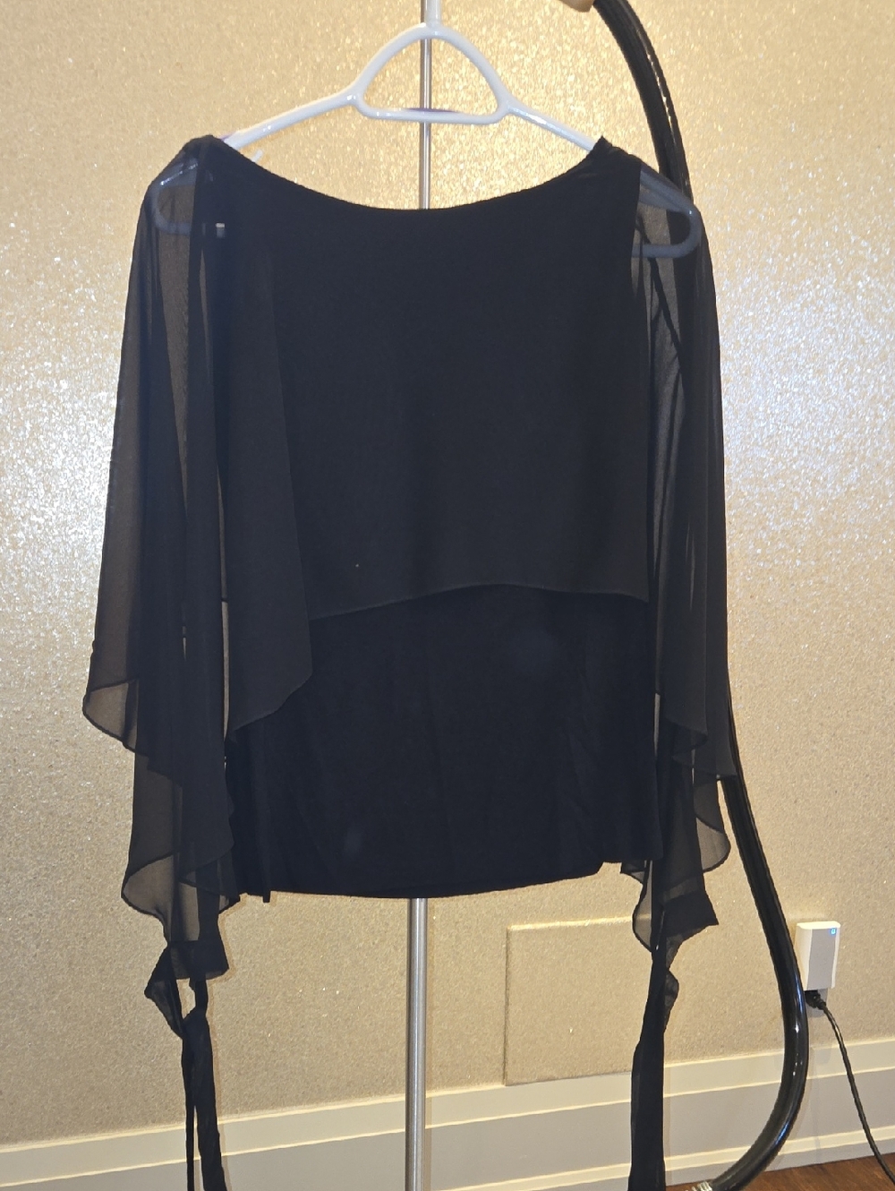 Bailey 44 Black Sheer Cape Overlay Top